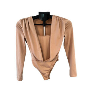 NUDE LONG SLEEVE DOUBLE LINED V NECK BODYSUIT